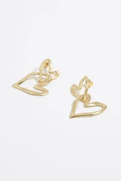 Cheap BIMBA Y LOLA Pendientes Corazones Textura Dorados