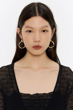 Hot BIMBA Y LOLA Pendientes Doble Aro Dorado Mate