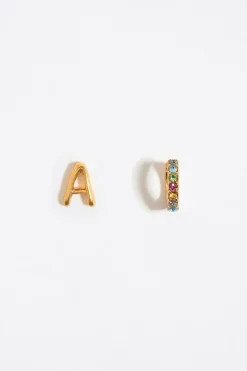 Store BIMBA Y LOLA Pendientes Letra A Y Aro Mini Cristales Multicolores