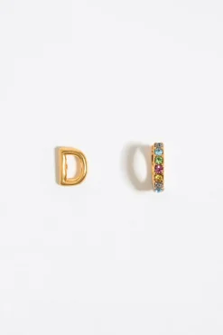 Online BIMBA Y LOLA Pendientes Letra D Y Aro Mini Cristales Multicolores