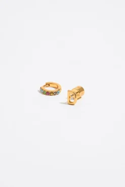 Online BIMBA Y LOLA Pendientes Letra D Y Aro Mini Cristales Multicolores