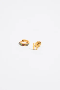 Clearance BIMBA Y LOLA Pendientes Letra H Y Aro Mini Cristales Multicolores