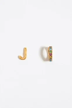 Outlet BIMBA Y LOLA Pendientes Letra J Y Aro Mini Cristales Multicolores
