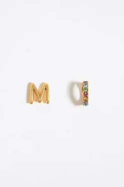 Flash Sale BIMBA Y LOLA Pendientes Letra M Y Aro Mini Cristales Multicolores