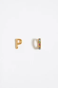 Best BIMBA Y LOLA Pendientes Letra P Y Aro Mini Cristales Multicolores