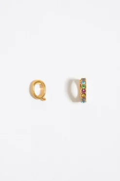 Hot BIMBA Y LOLA Pendientes Letra Q Y Aro Mini Cristales Multicolores