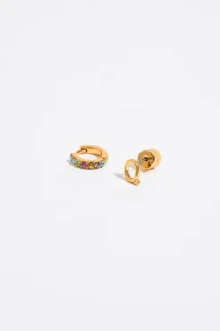 Hot BIMBA Y LOLA Pendientes Letra Q Y Aro Mini Cristales Multicolores