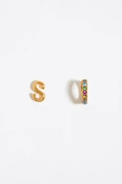 Fashion BIMBA Y LOLA Pendientes Letra S Y Aro Mini Cristales Multicolores