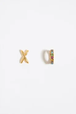 Sale BIMBA Y LOLA Pendientes Letra X Y Aro Mini Cristales Multicolores