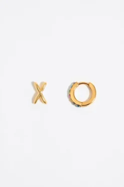 Sale BIMBA Y LOLA Pendientes Letra X Y Aro Mini Cristales Multicolores