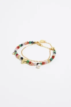 Flash Sale BIMBA Y LOLA Pulsera Doble Piedras Multicolores Y Cadena Dorada