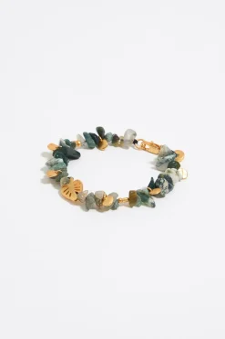 Cheap BIMBA Y LOLA Pulsera Piedras Verdes Y Hoja Dorada