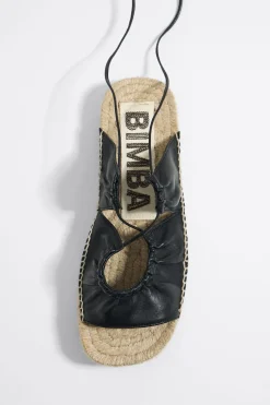 Fashion BIMBA Y LOLA Sandalia Plana Yute Acordonada Piel Negra