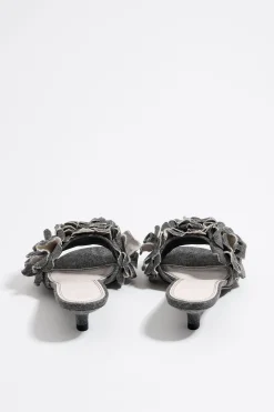 Best BIMBA Y LOLA Sandalia Tacon Flores Denim Negra