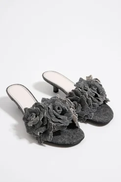 Online BIMBA Y LOLA Sandalia Tacon Flores Denim Negra