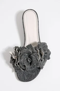 Online BIMBA Y LOLA Sandalia Tacon Flores Denim Negra