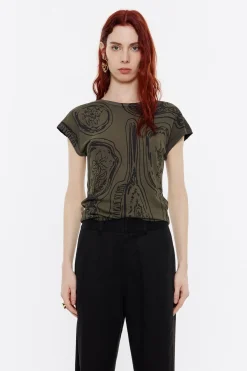 Store BIMBA Y LOLA Top Ajustado Punto Mirrors Caqui