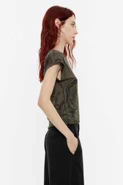 Store BIMBA Y LOLA Top Ajustado Punto Mirrors Caqui