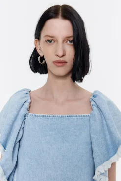 Store BIMBA Y LOLA Vestido Denim Volantes Azul Claro