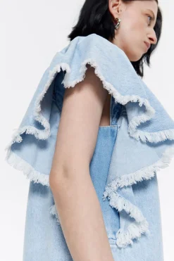 Store BIMBA Y LOLA Vestido Denim Volantes Azul Claro