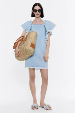 Store BIMBA Y LOLA Vestido Denim Volantes Azul Claro