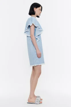 New BIMBA Y LOLA Vestido Denim Volantes Azul Claro