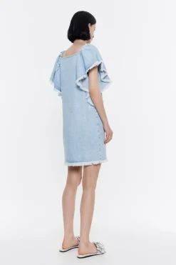 New BIMBA Y LOLA Vestido Denim Volantes Azul Claro