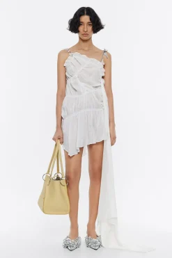 Hot BIMBA Y LOLA Vestido Fruncido Cadenas Marfil