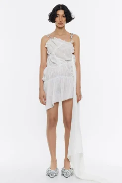 New BIMBA Y LOLA Vestido Fruncido Cadenas Marfil