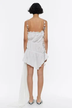 New BIMBA Y LOLA Vestido Fruncido Cadenas Marfil