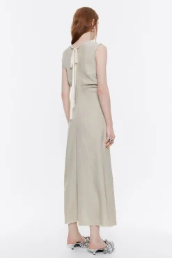 Hot BIMBA Y LOLA Vestido Midi Desflecado Lino Arena Lavado