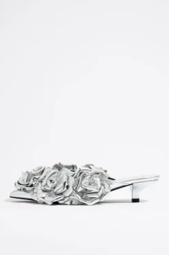 Cheap BIMBA Y LOLA Zapato Salon Flores Piel Plata