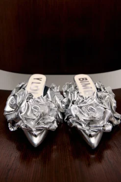 Hot BIMBA Y LOLA Zapato Salon Flores Piel Plata